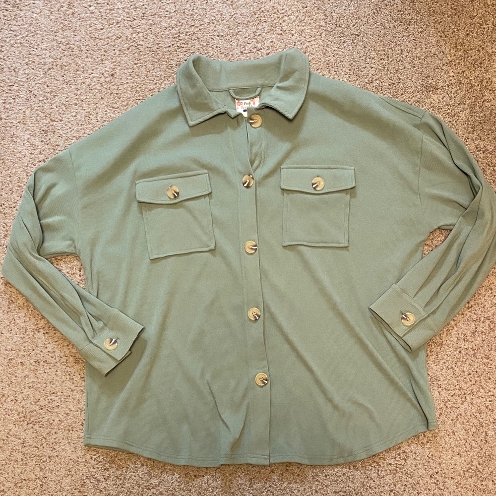 Pink Republic Sage Green Ribbed Top